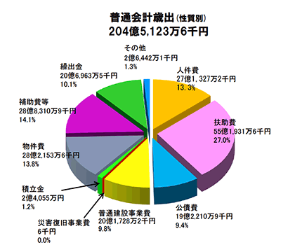 普通会計歳出(性質別)内訳円グラフ