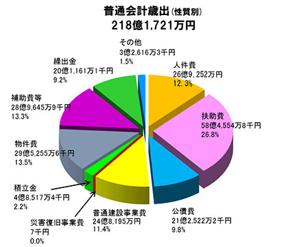 普通会計歳出(性質別)内訳円グラフ