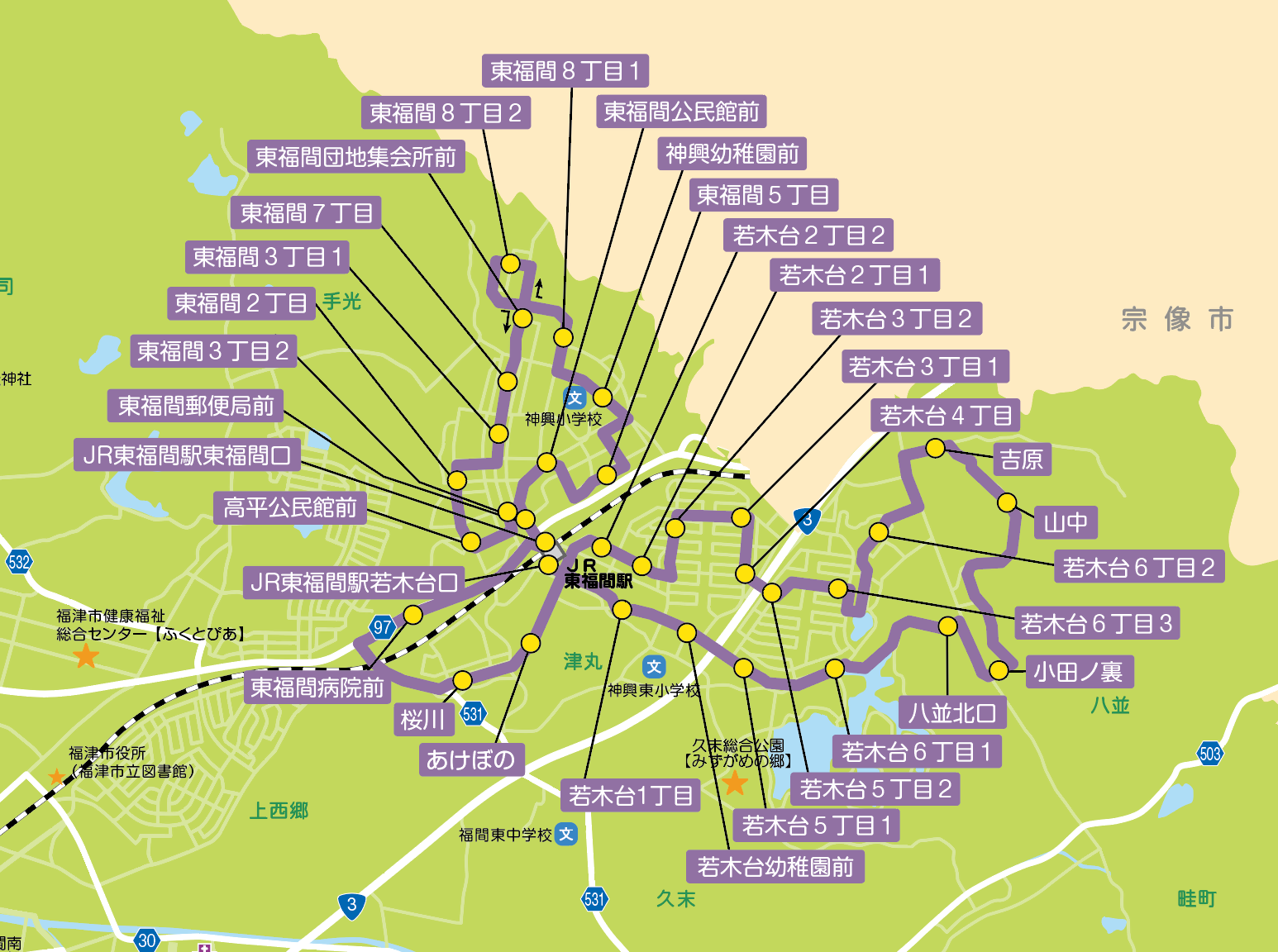東福間・若木台線の路線図の画像