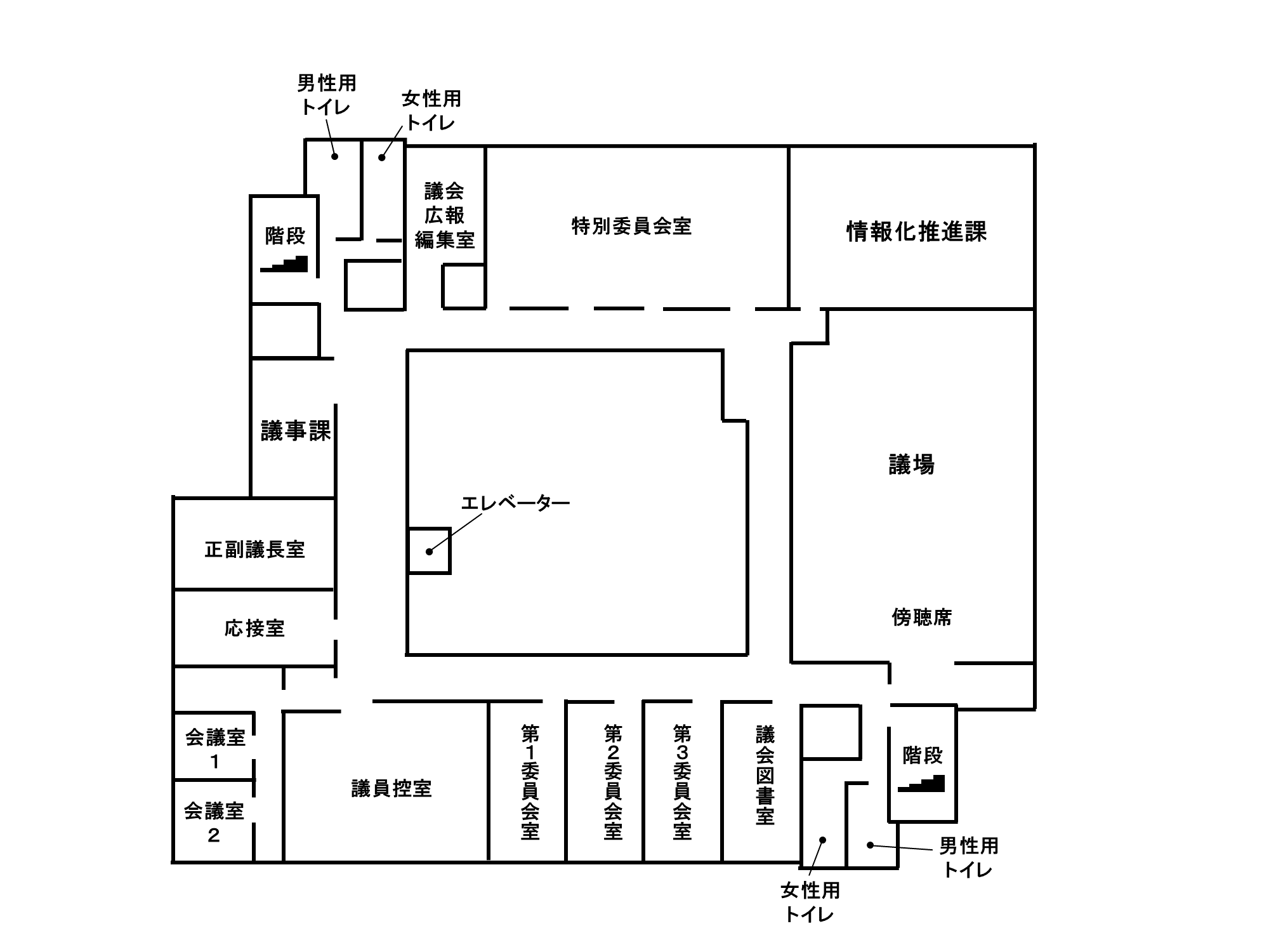 市役所庁舎本館3階の配置図