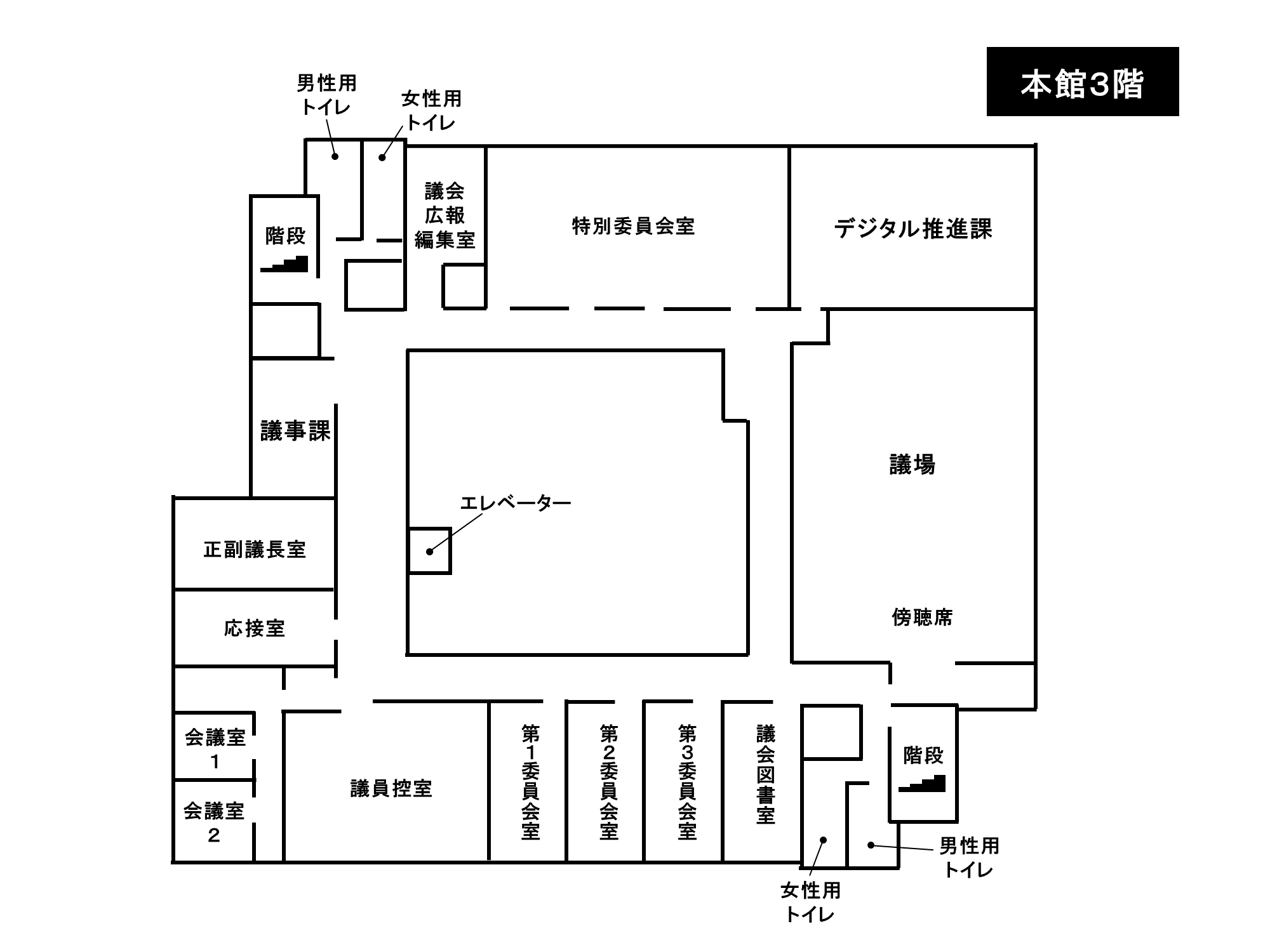 市役所庁舎本館3階の配置図